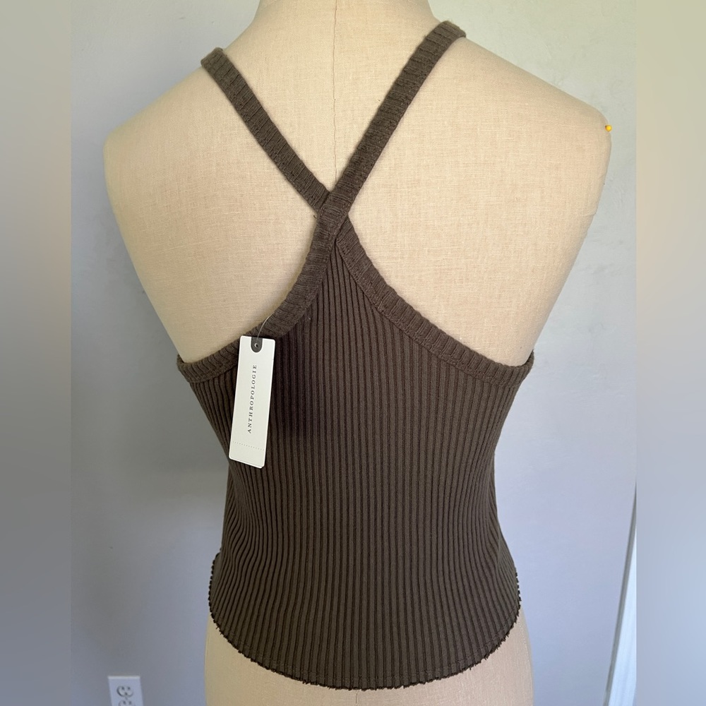NWT Anthropologie T.La Ribbed Halter Tank Top Moss - Picture 9 of 9